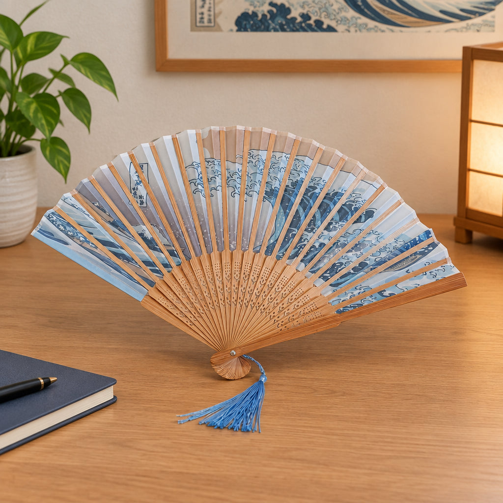 Abanico Artesanal "La Gran Ola" – Estilo Japonés Tradicional