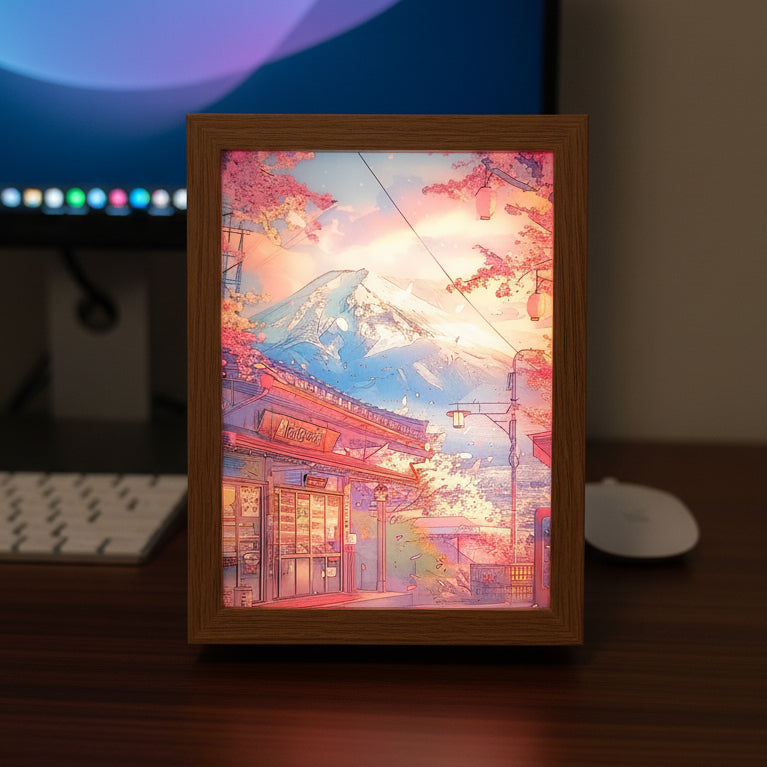 Cuadro-Lámpara LED "Amanecer en el Monte Fuji" – Decoración Estilo Japonés